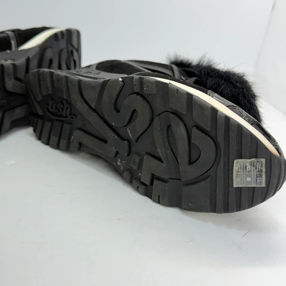 Ash Wedge Sneakers Women 36(6) Black Faux Fur Croc Embossed Suede Platform Shoes
